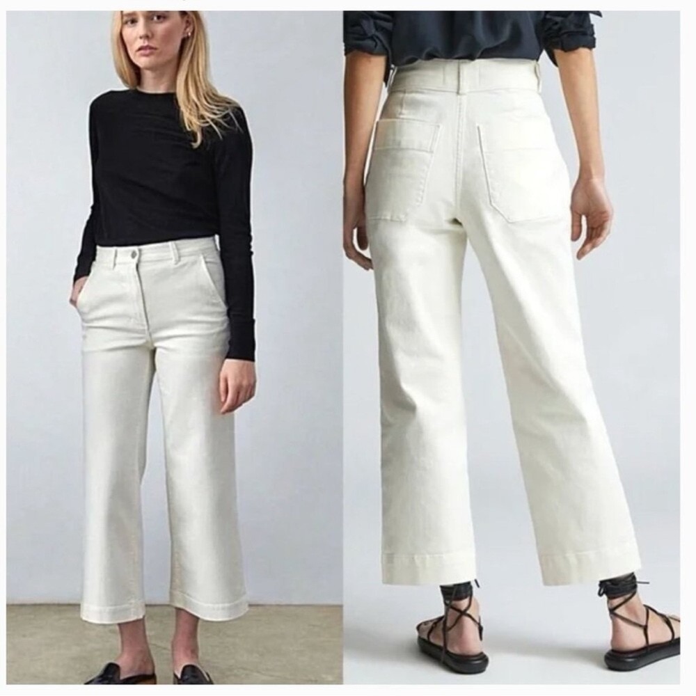 Everlane Jeans Womens 4 White Cropped Wide Leg Pants High Rise Denim Trousers